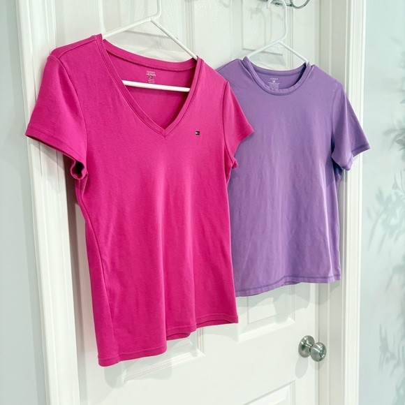 Tommy Hilfiger & Jones Sport Short Sleeve Tee Shirt Set Women M & L Purple Pink - Picture 2 of 15